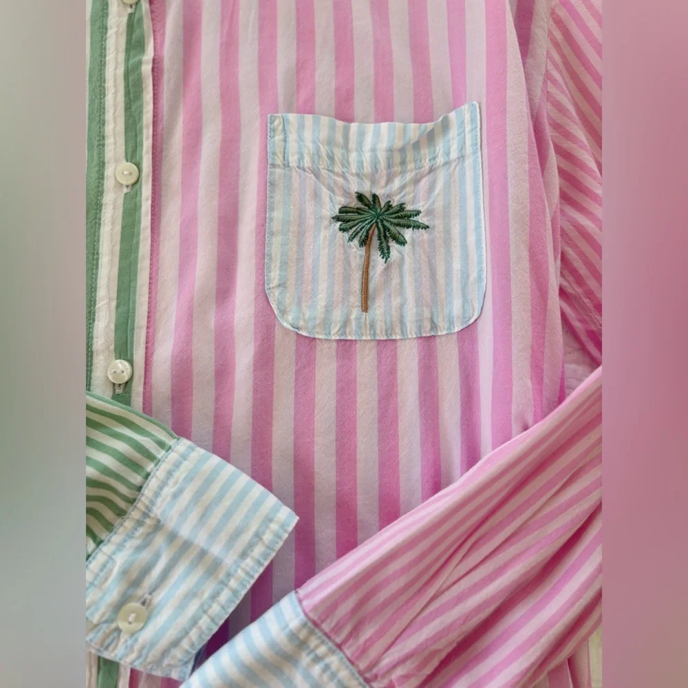 Victoria Secret cotton Pajama Shirt Colorful Stripes Button Down Cotton Dress - Picture 4 of 10